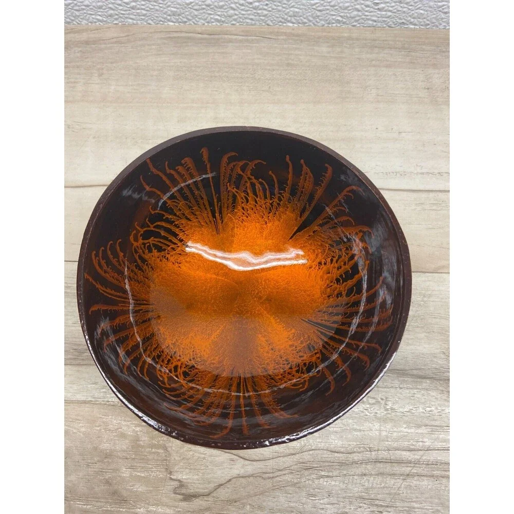 Coconut Shell Bowl Orange Splash Handmade And Painted